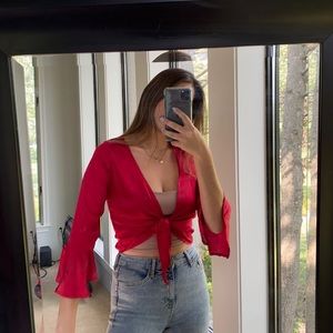 Red tie silky top